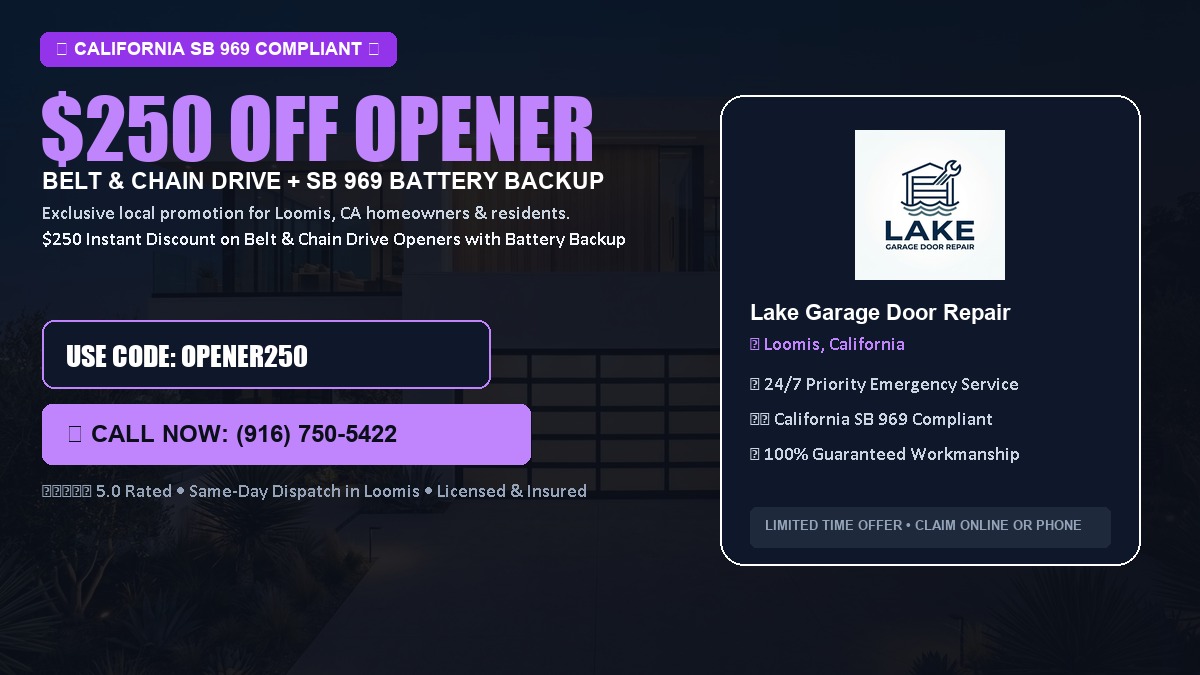 $250 OFF Smart Garage Door Opener Installation (Belt & Chain Drive with California SB 969 Battery Backup) in Loomis, CA